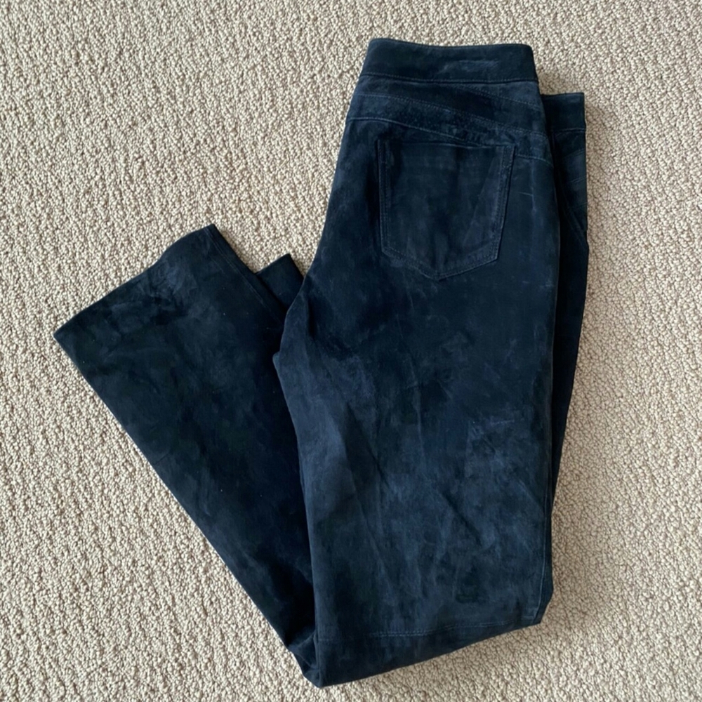 Black Suede Straight Leg Pants Size 6 - Picture 2 of 4